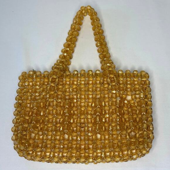 Vintage 1690's Handmade Acrylic Crystal Beaded Handle Bag Evening Bag Yellow - Picture 1 of 11